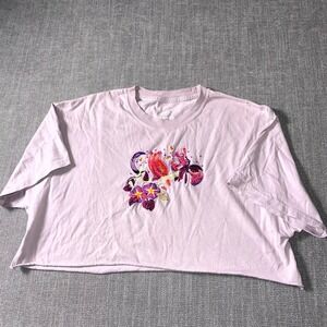 The Nike Tee Shirt Top Womens Large Pink Crop Embroidered Nocturnal Owl Flower